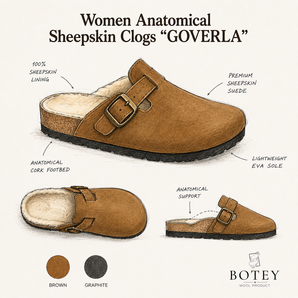 Anatomical Sheepskin Slippers “GOVERLA” Women – Premium Natural Wool Home Shoes (Sizes Available)
