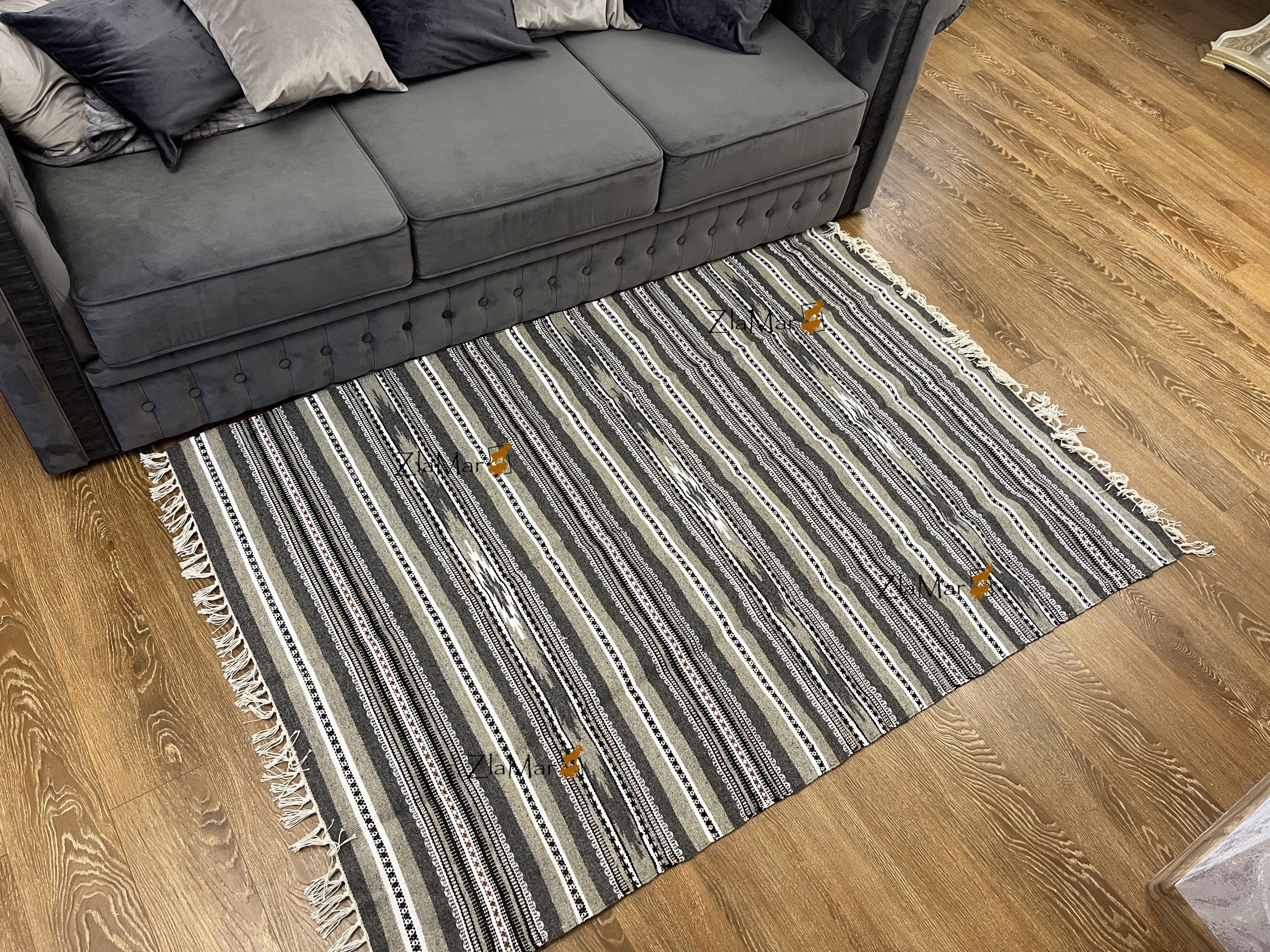 Handmade Hutsul Wool Rug – Natural Wool Carpet Grey 200×140 cm