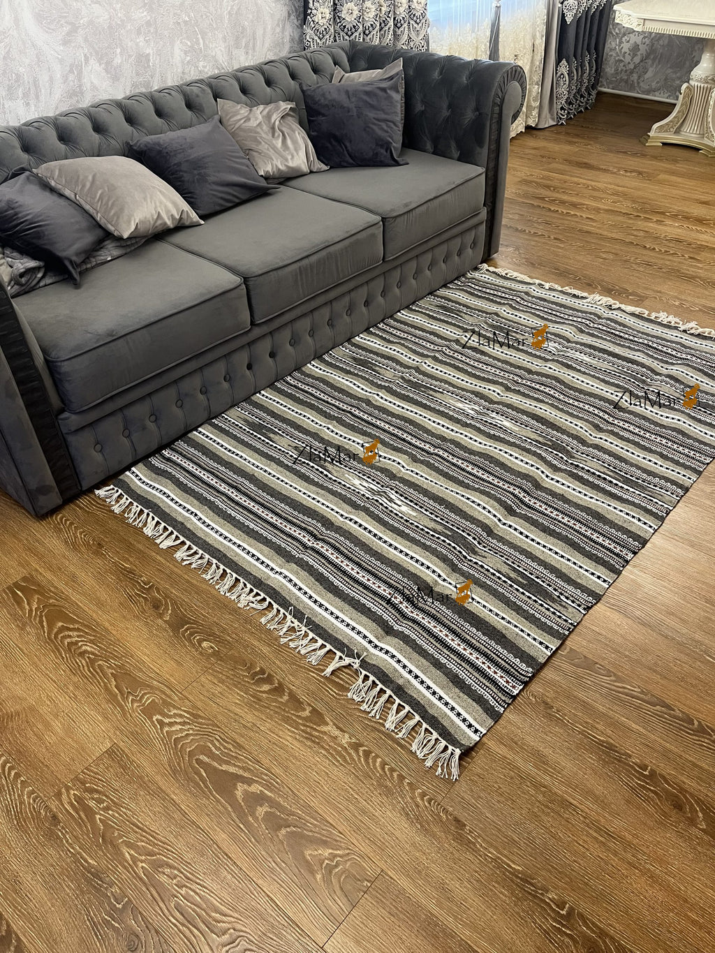 Handmade Hutsul Wool Rug – Natural Wool Carpet Grey 200×140 cm