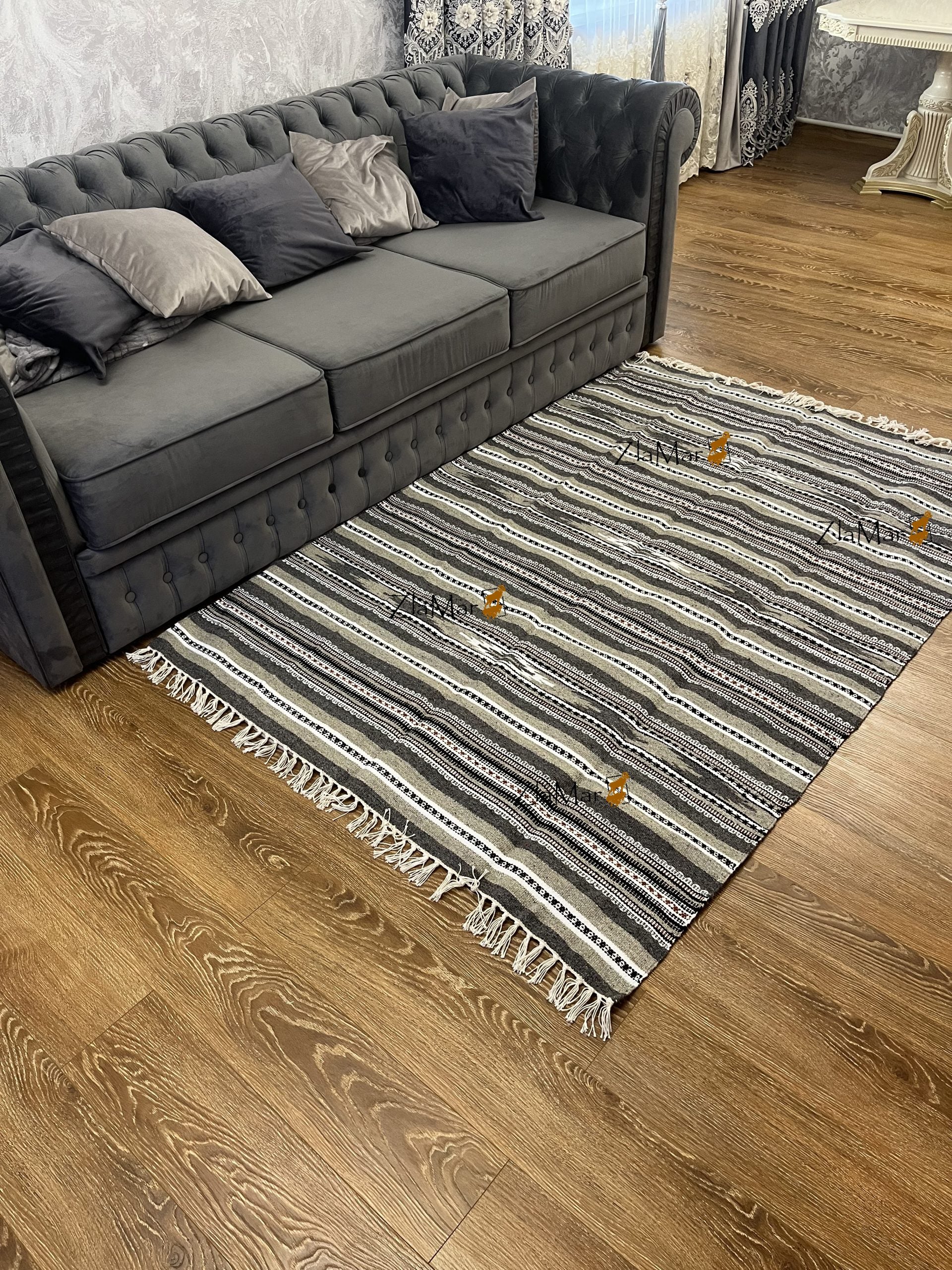 Handmade Hutsul Wool Rug – Natural Wool Carpet Grey 200×140 cm