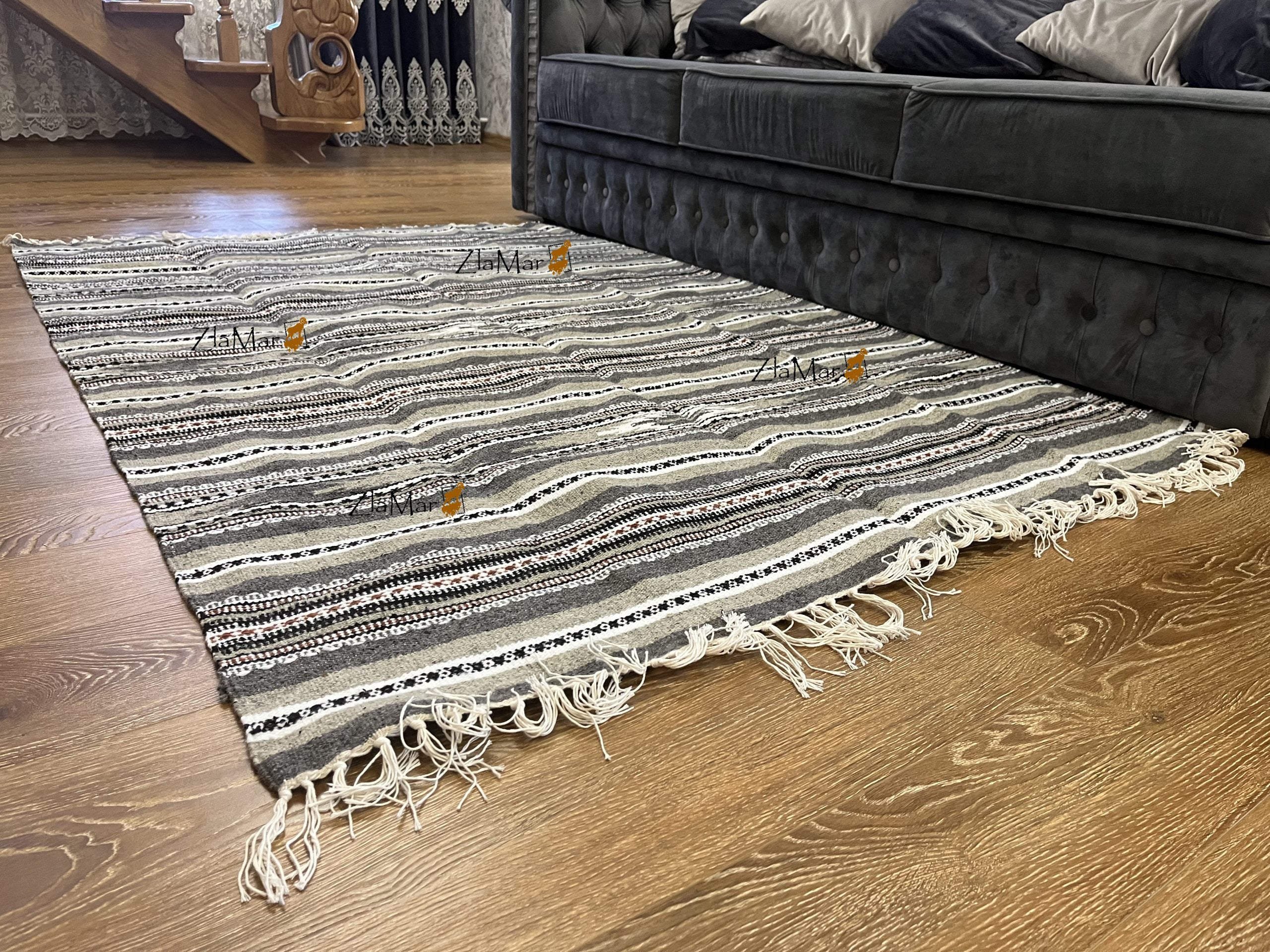 Handmade Hutsul Wool Rug – Natural Wool Carpet Grey 200×140 cm