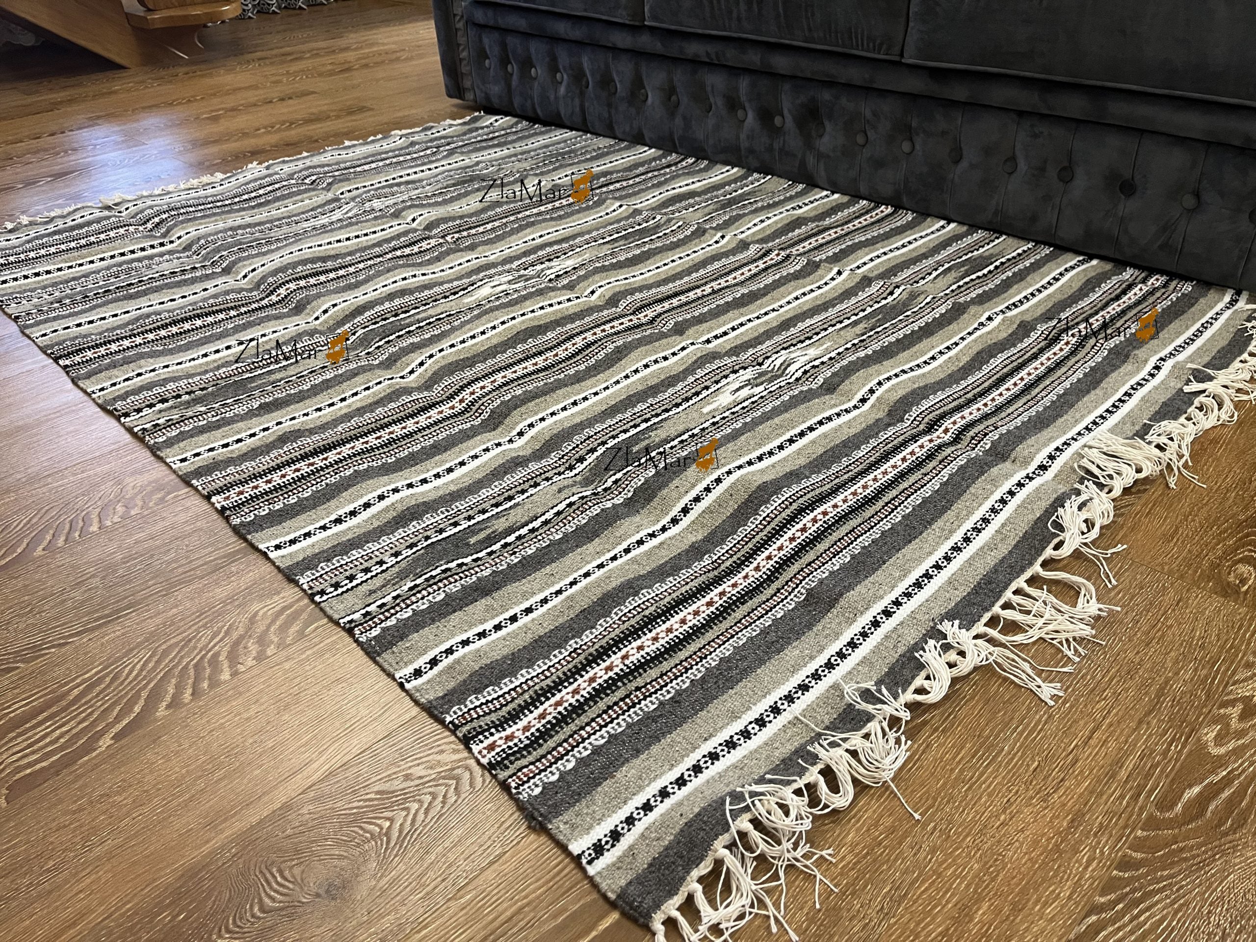 Handmade Hutsul Wool Rug – Natural Wool Carpet Grey 200×140 cm