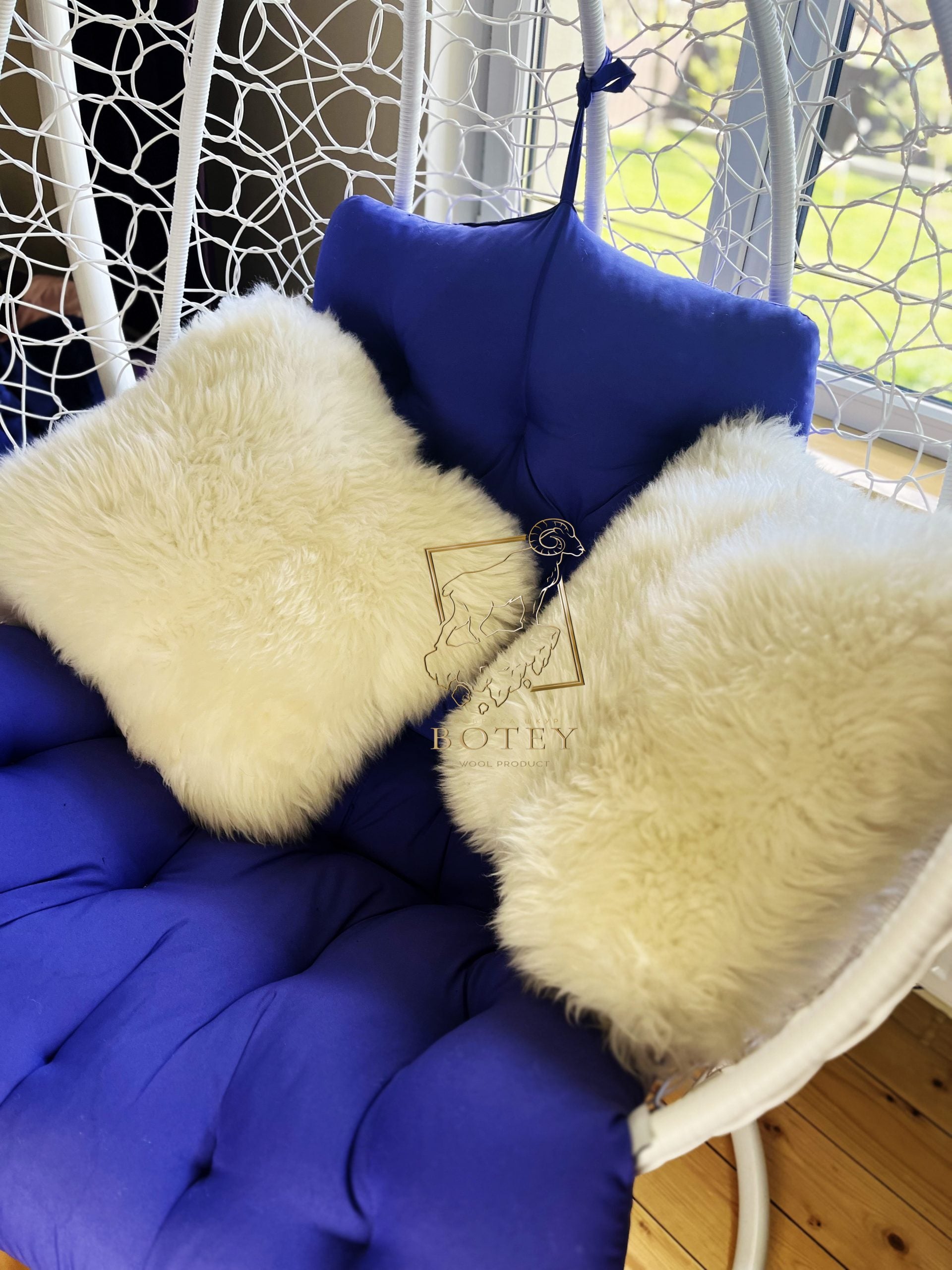 Handmade Sheepskin Pillow 45×45 cm – Natural Fur Cushion