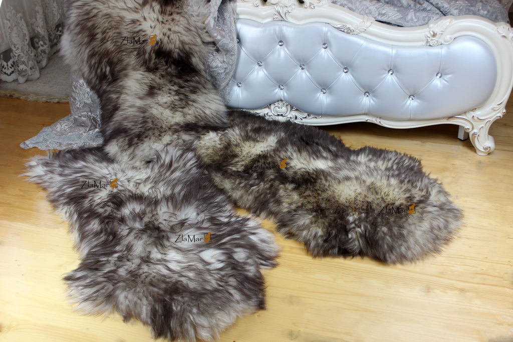 White Sheepskin with Black-Tipped Wool 120×70 cm – Natural Rug
