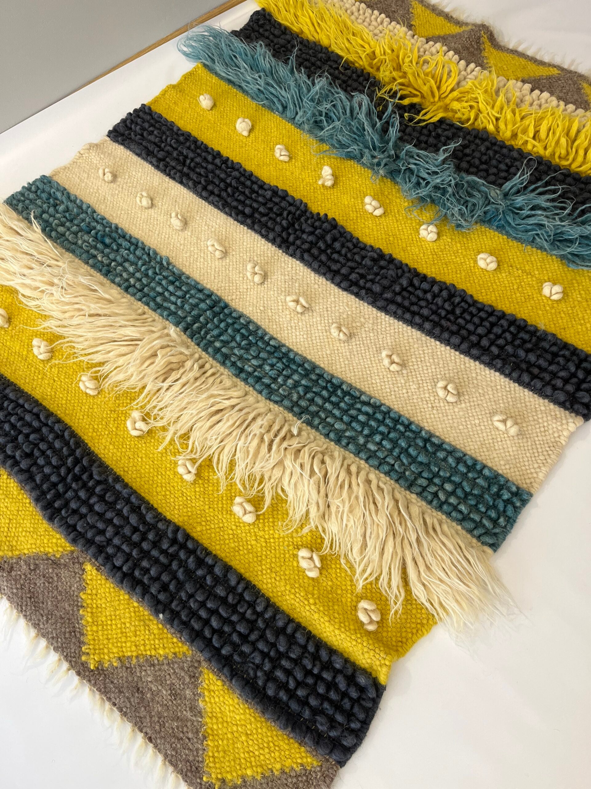 Carpathian Wool Blanket Blue & Yellow 150×200 cm – Premium Handmade Natural Wool