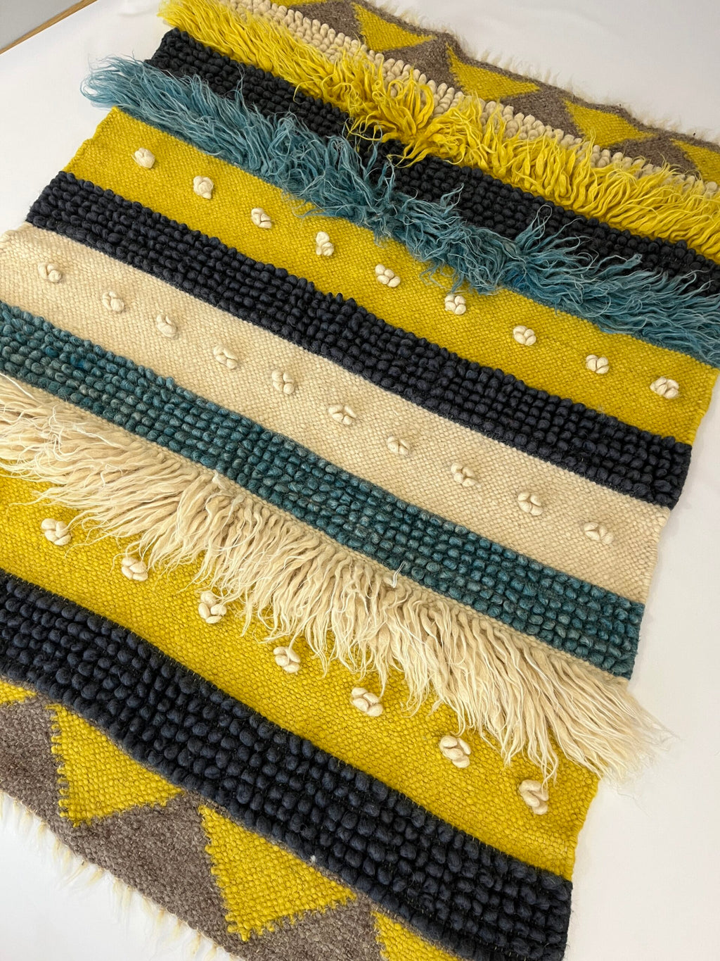 Carpathian Wool Blanket Blue & Yellow 150×200 cm – Premium Handmade Natural Wool