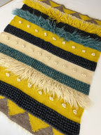 Carpathian Wool Blanket Blue & Yellow 150×200 cm – Premium Handmade Natural Wool