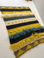 Carpathian Wool Blanket Blue & Yellow 150×200 cm – Premium Handmade Natural Wool