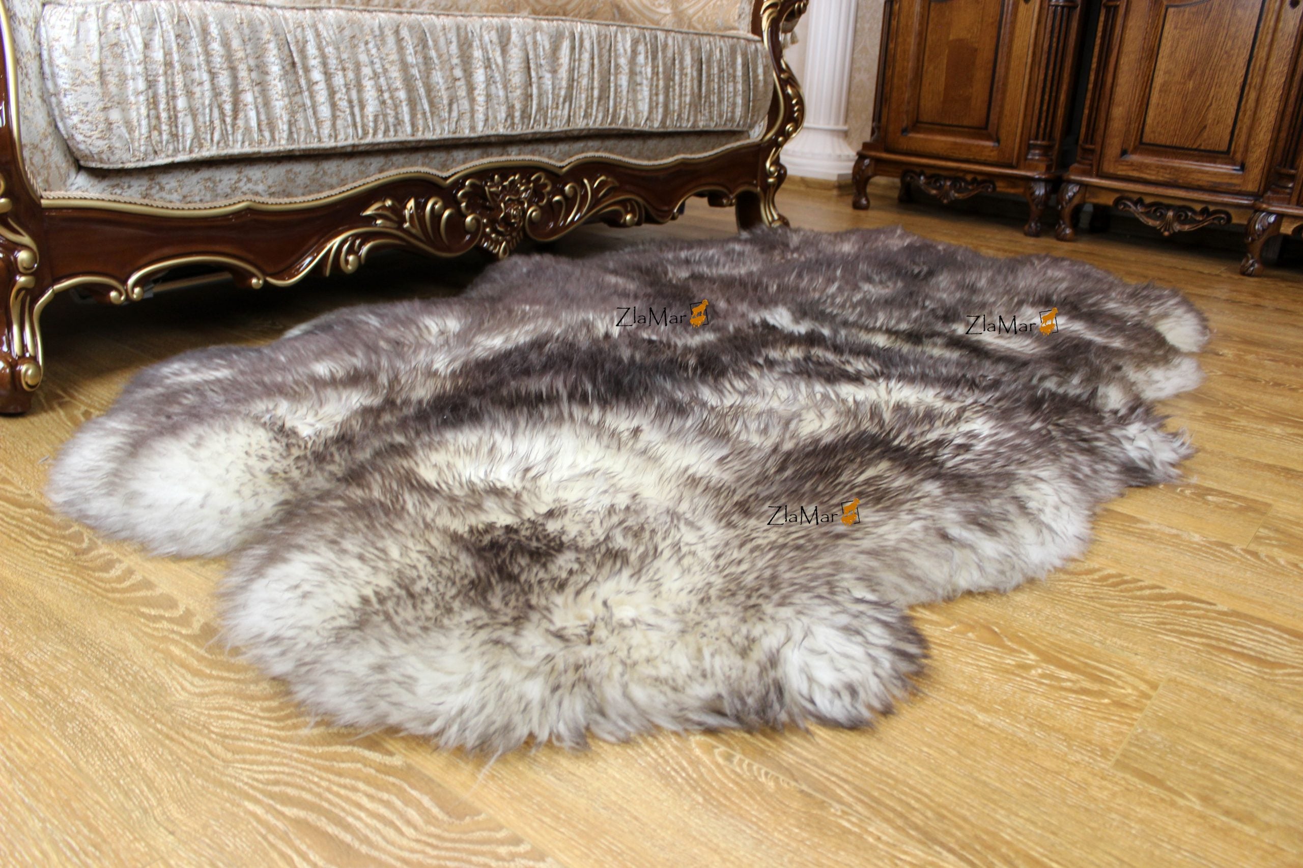 Sheepskin Rug 4-in-1 Ash Ombre (200×110 cm) – Natural Fur Carpet