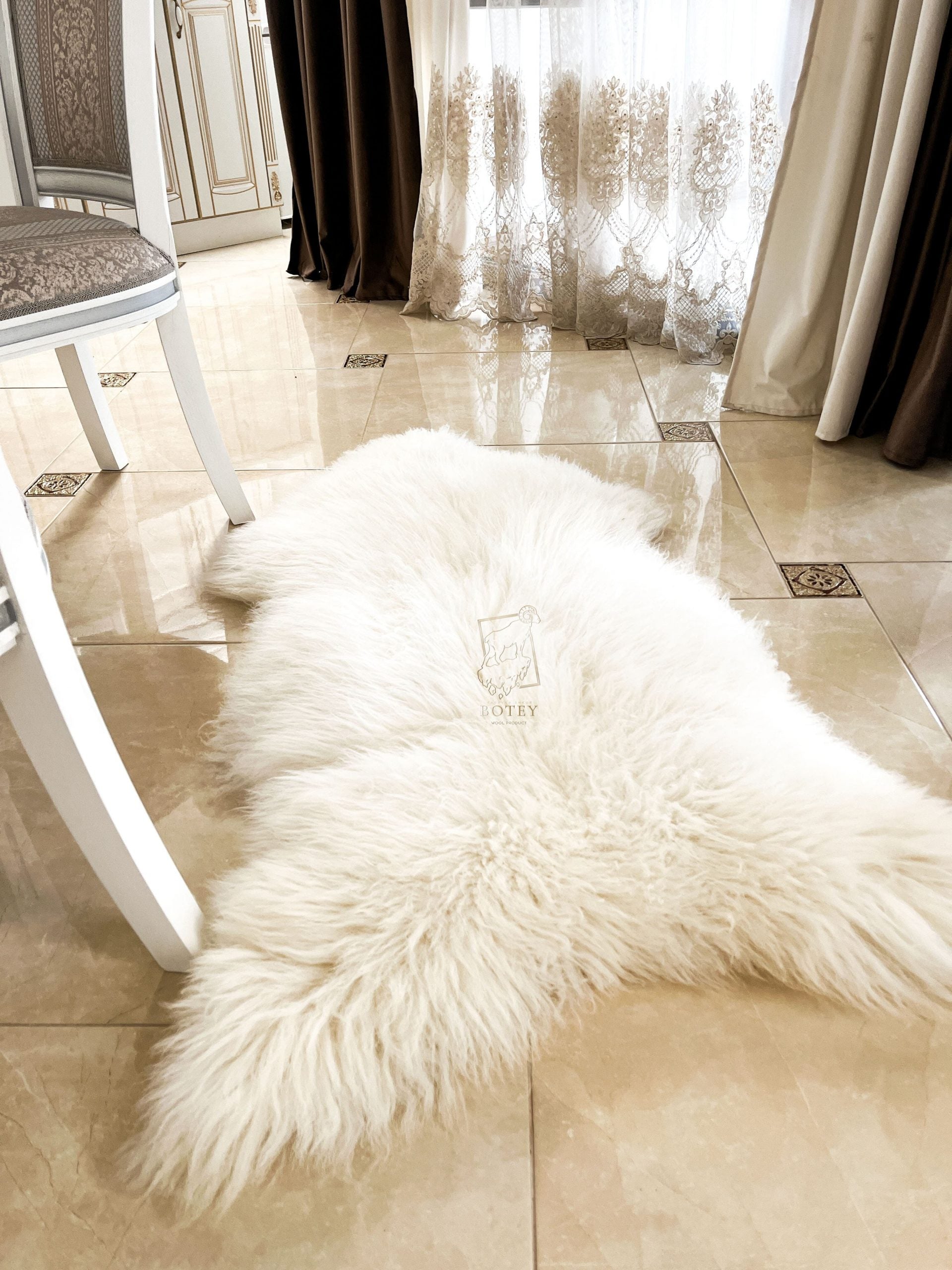 White Sheepskin Rug Long Wool 130×75 cm – Natural Hide