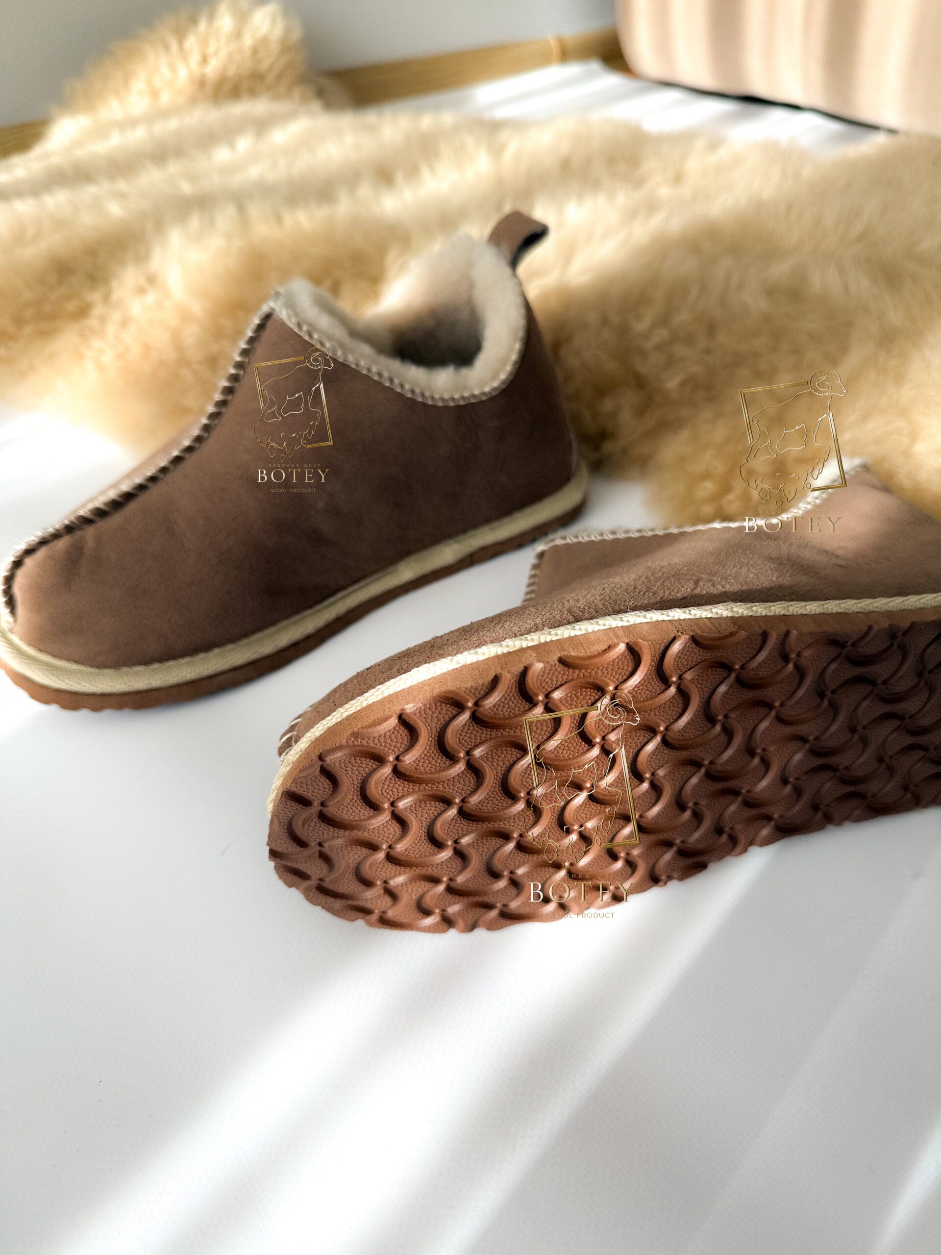 Suede Sheepskin Slippers Cappuccino – Premium Natural Wool Home Shoes (Sizes Available)