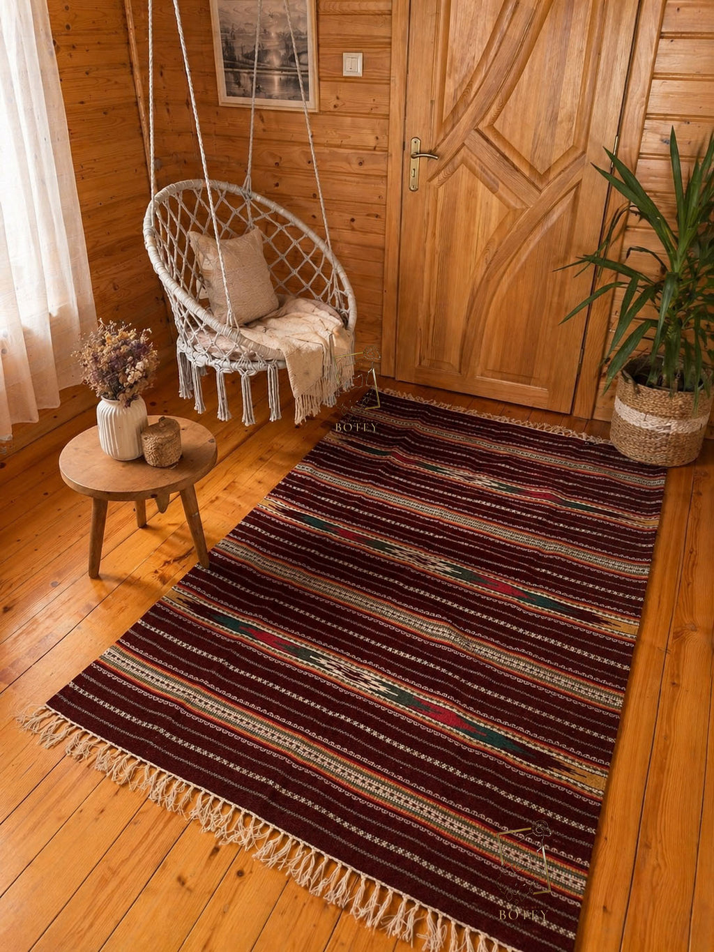 Handmade Hutsul Wool Rug Red  – Natural Wool Carpet 200×140 cm