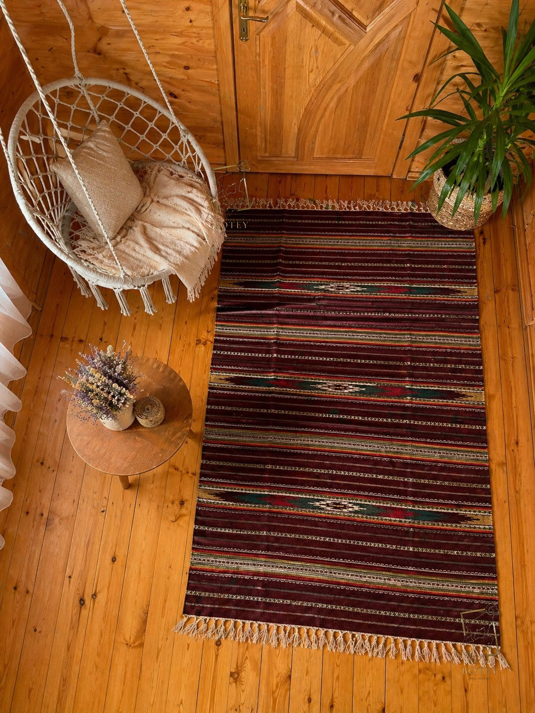 Handmade Hutsul Wool Rug Red  – Natural Wool Carpet 200×140 cm