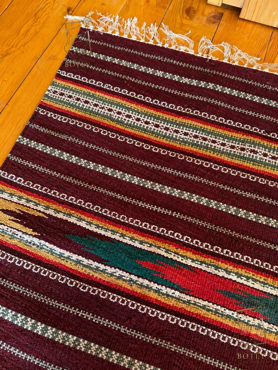 Handmade Hutsul Wool Rug Red  – Natural Wool Carpet 200×140 cm