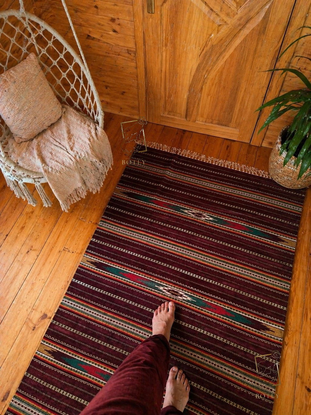 Handmade Hutsul Wool Rug Red  – Natural Wool Carpet 200×140 cm