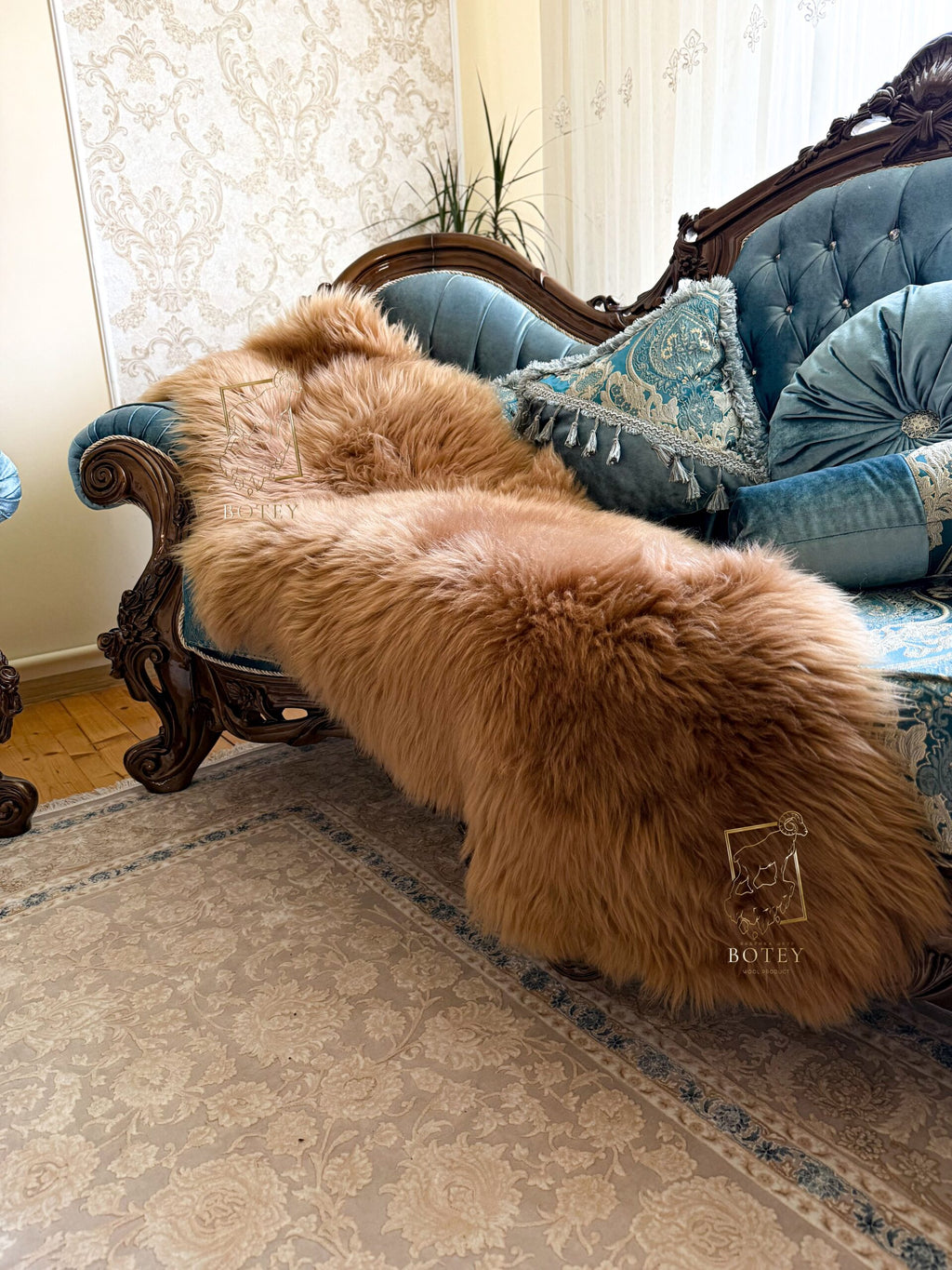 Sheepskin Rug 2-in-1 Whisky (200×70 cm) – Natural Fur Carpet