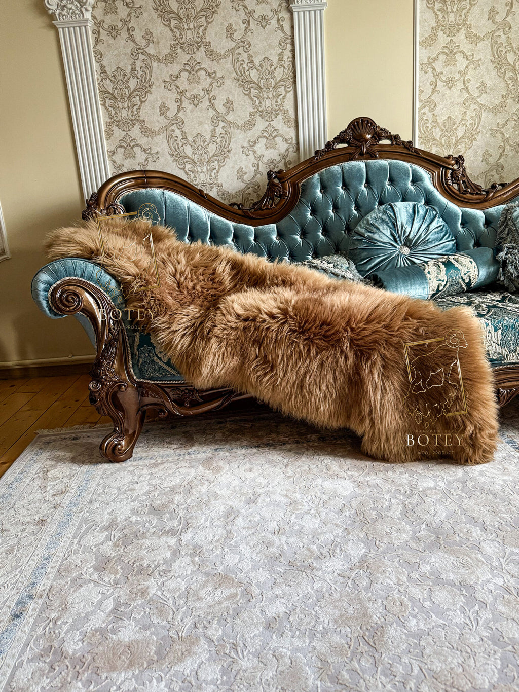 Sheepskin Rug 2-in-1 Whisky (200×70 cm) – Natural Fur Carpet