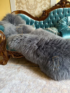 Grey Sheepskin Rug (200×70 cm) – Natural Fur Carpet