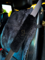 Sheepskin Seat Belt Covers Black – Natural Fur Universal Fit
