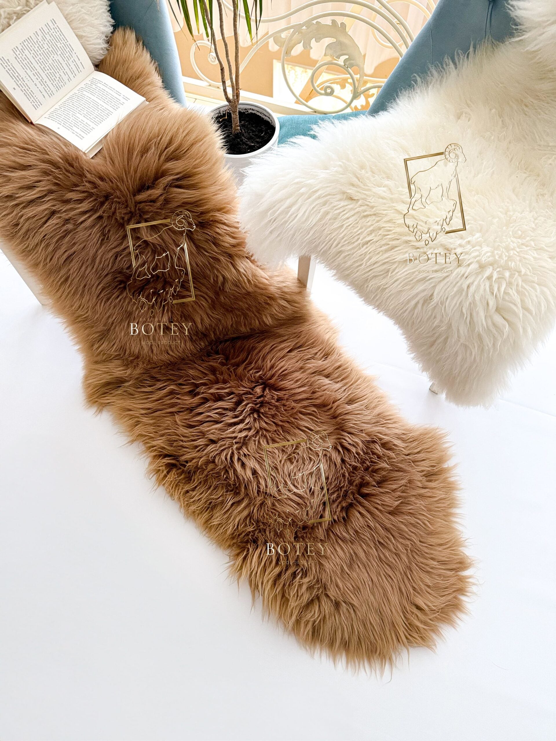 Sheepskin Rug 2-in-1 Whisky (200×70 cm) – Natural Fur Carpet