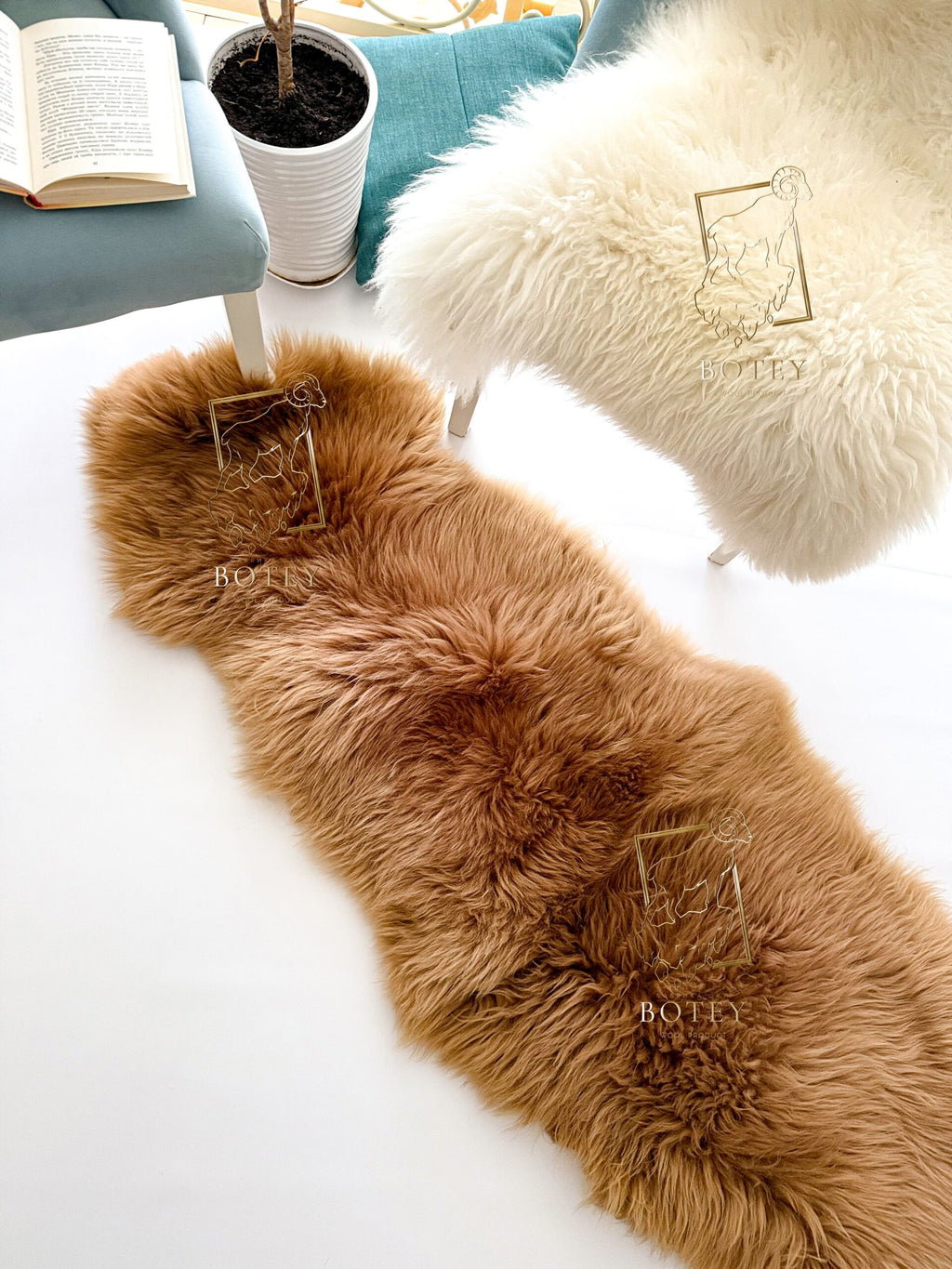Sheepskin Rug 2-in-1 Whisky (200×70 cm) – Natural Fur Carpet