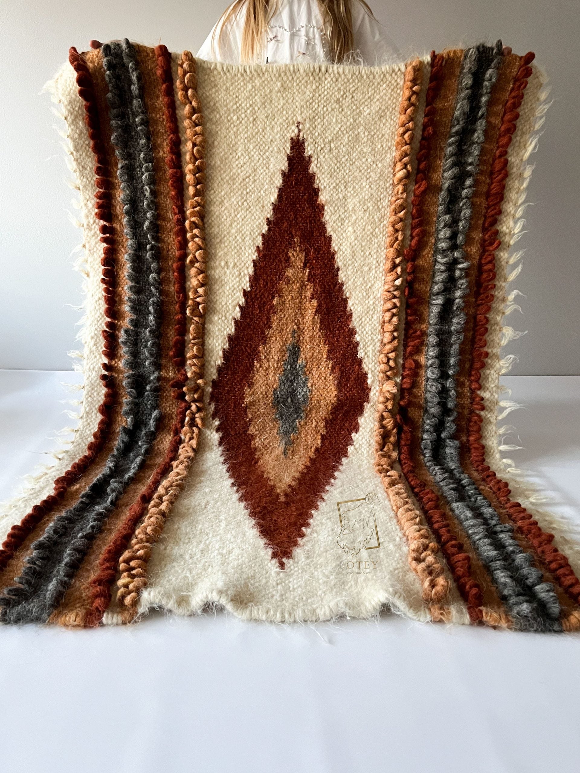 Wool Furniture Throw “Talisman” 100×150 cm – Handmade Natural Wool