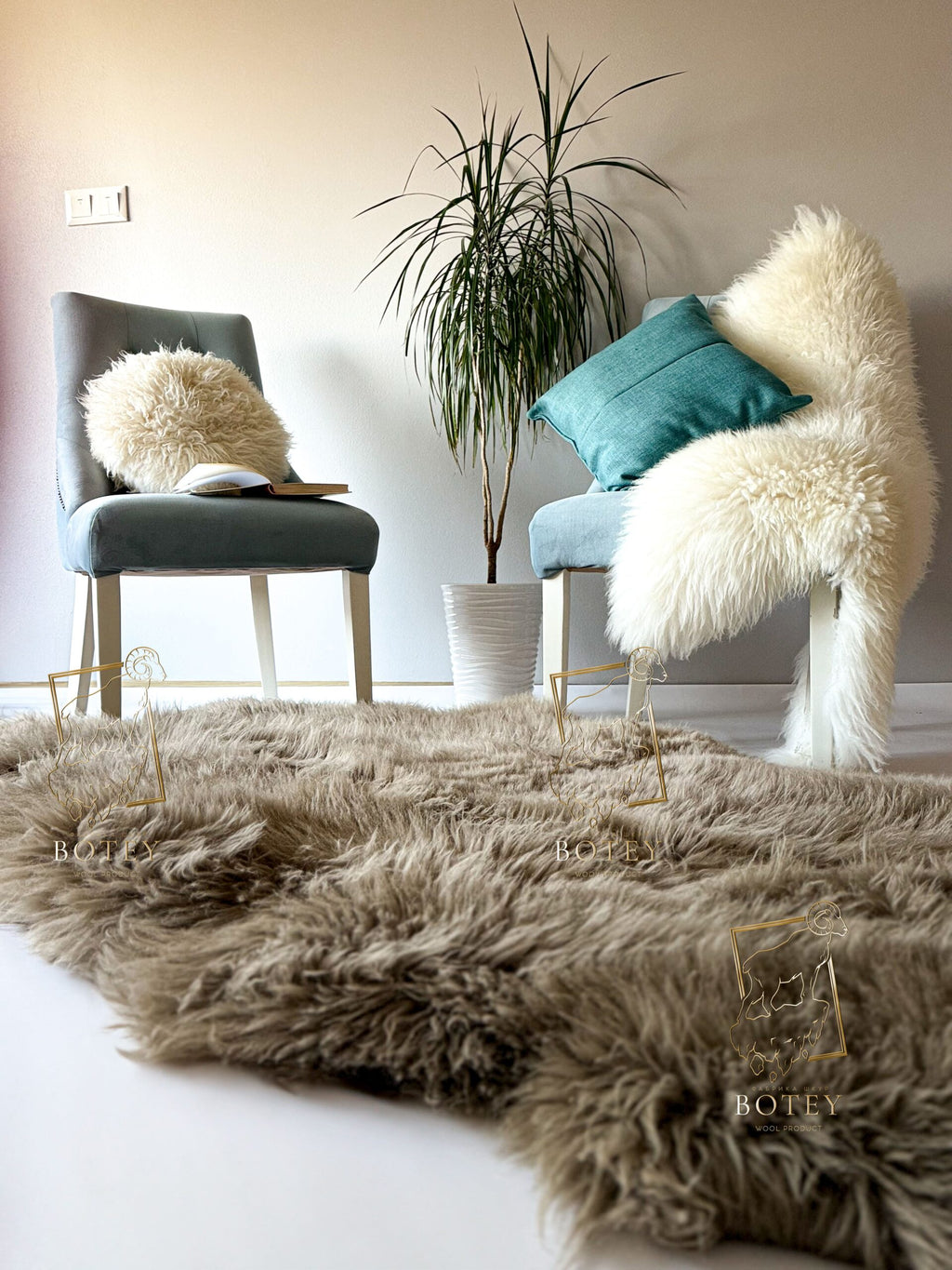 Sheepskin Rug 4-in-1 Cappuccino (200×110 cm) – Natural Fur Carpet