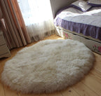 Round Sheepskin Rug (120×120 cm) – Natural White Fur Carpet