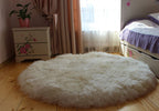 Round Sheepskin Rug (120×120 cm) – Natural White Fur Carpet
