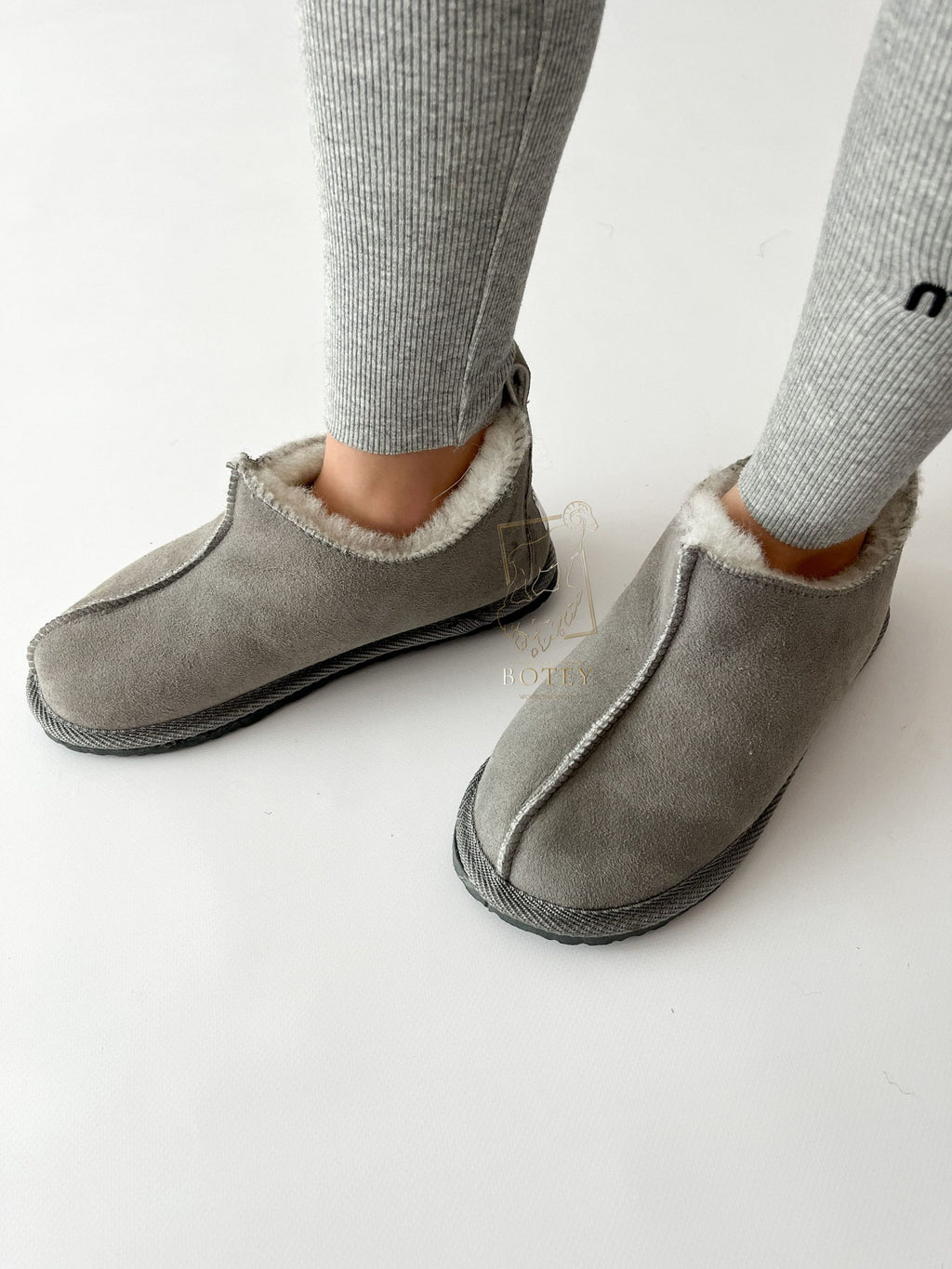 Suede Sheepskin Slippers Grey – Premium Natural Wool Home Shoes (Sizes Available)