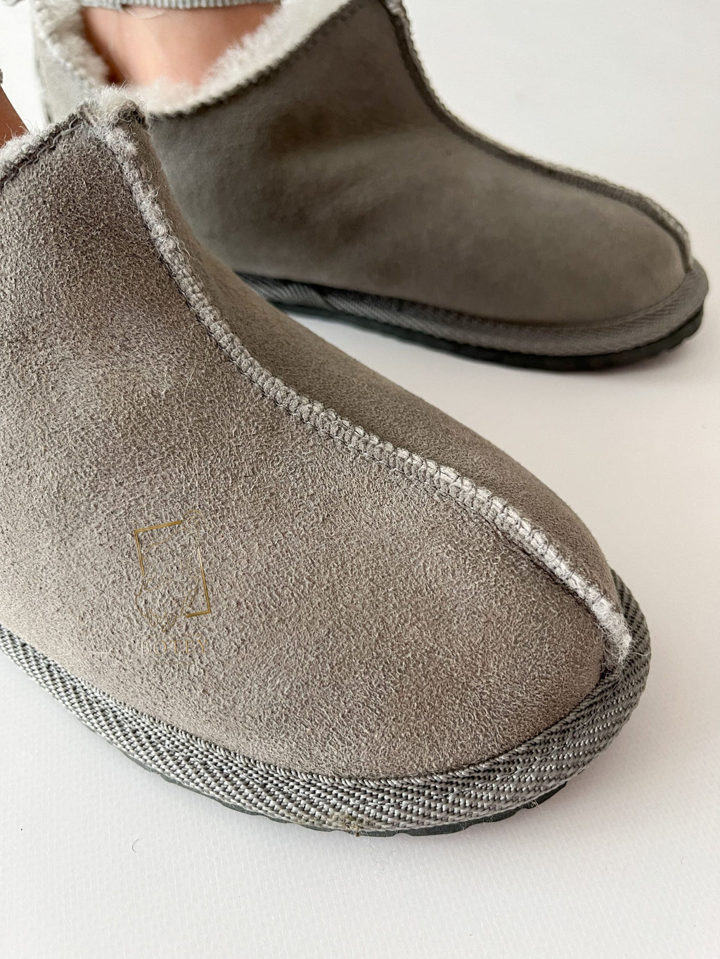 Suede Sheepskin Slippers Grey – Premium Natural Wool Home Shoes (Sizes Available)