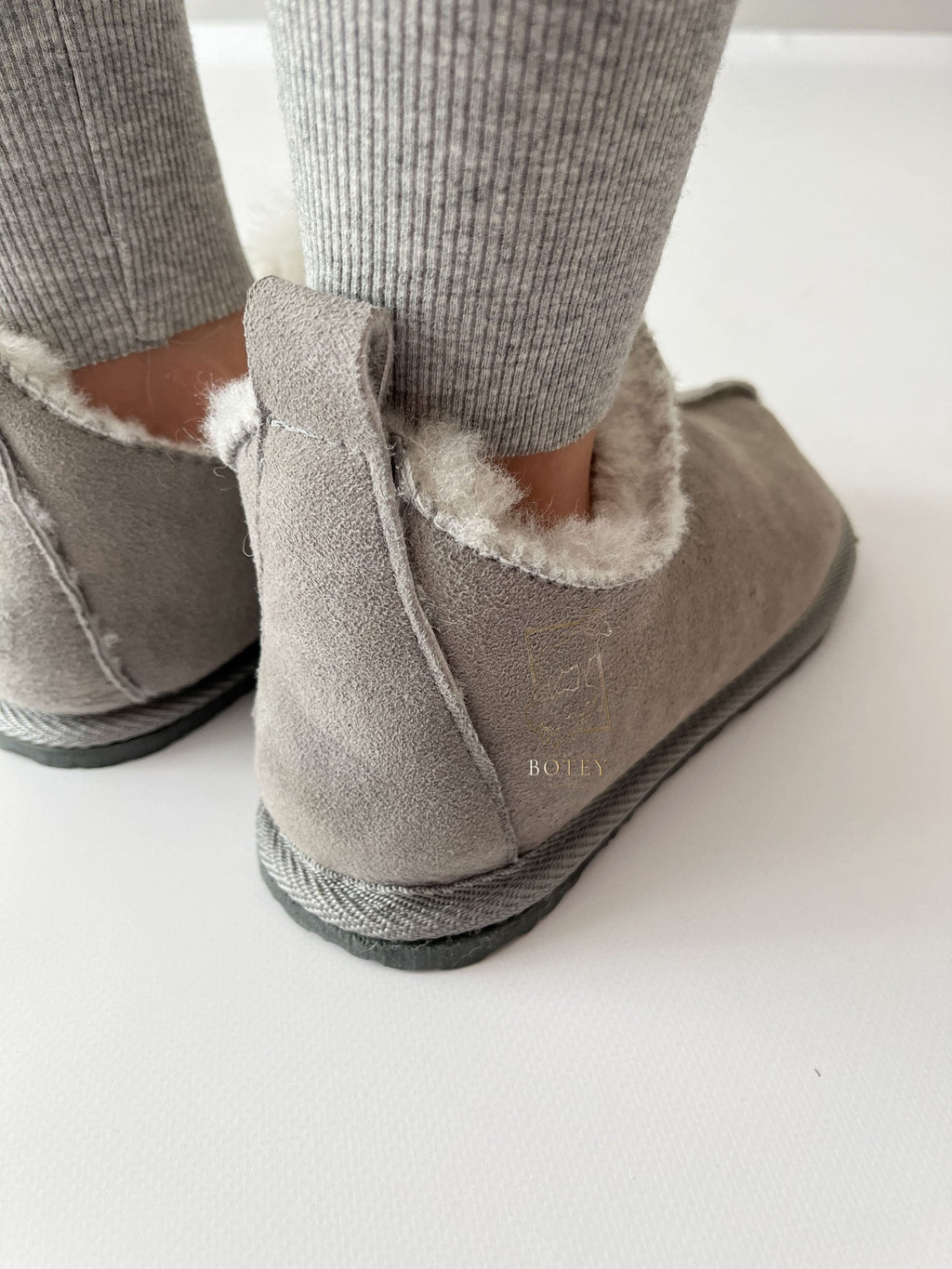 Suede Sheepskin Slippers Grey – Premium Natural Wool Home Shoes (Sizes Available)
