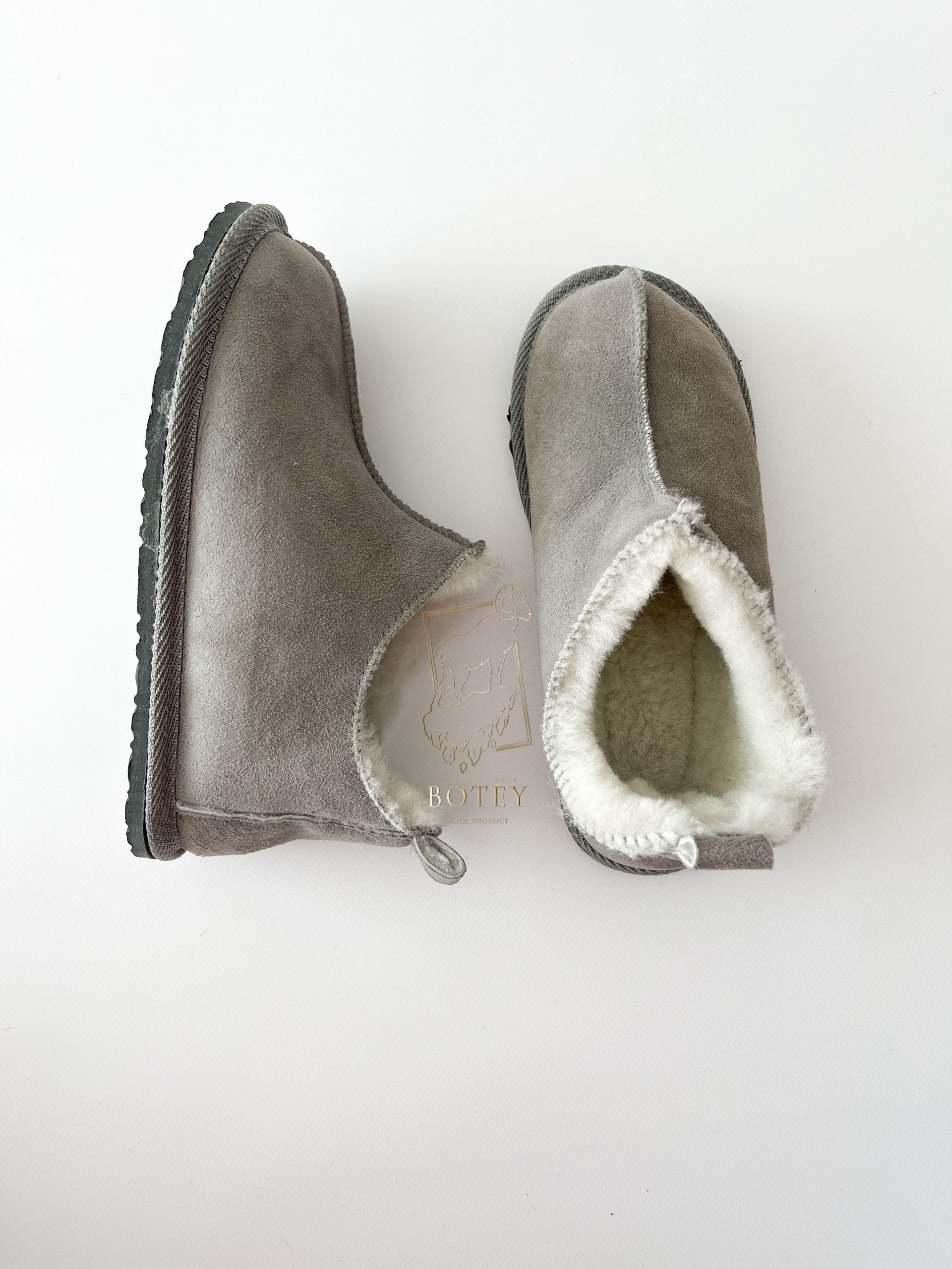 Suede Sheepskin Slippers Grey – Premium Natural Wool Home Shoes (Sizes Available)