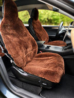 Premium Genuine Sheepskin Front Car Seat Covers with Headrest – Brown