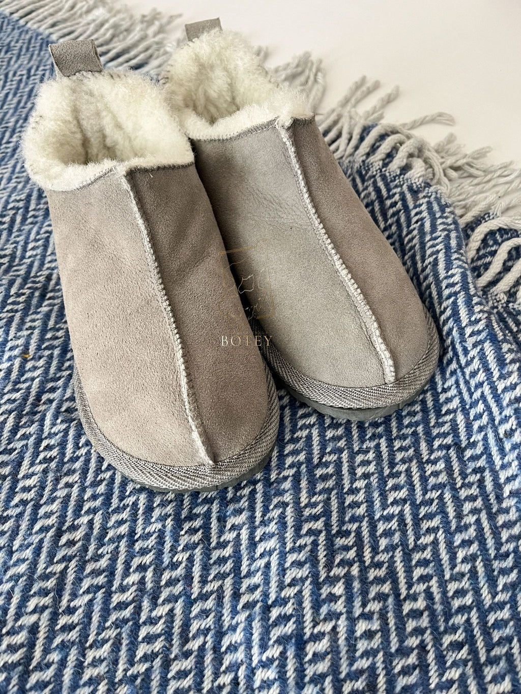 Suede Sheepskin Slippers Grey – Premium Natural Wool Home Shoes (Sizes Available)