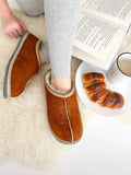 Women’s Suede Sheepskin Slippers Brown – Premium Natural Wool Home Shoes (Sizes Available)