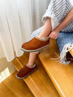 Women’s Suede Sheepskin Slippers Brown – Premium Natural Wool Home Shoes (Sizes Available)