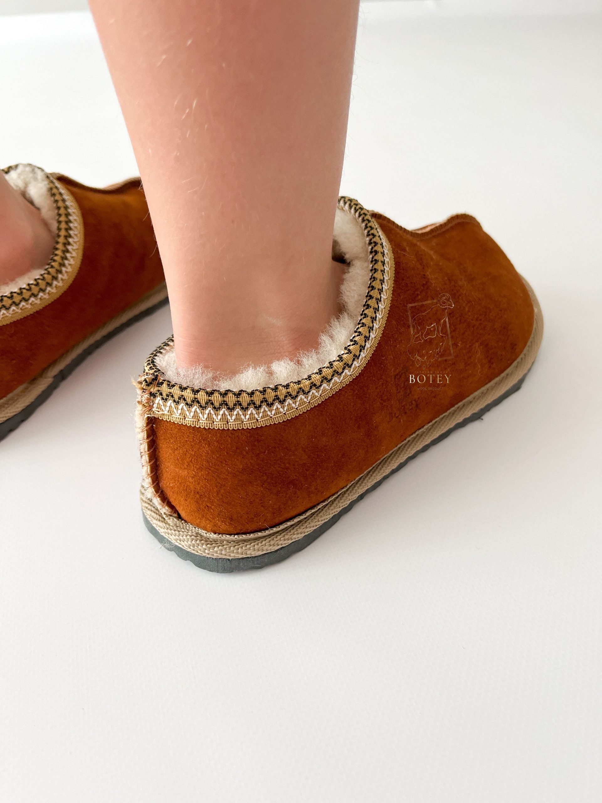 Women’s Suede Sheepskin Slippers Brown – Premium Natural Wool Home Shoes (Sizes Available)