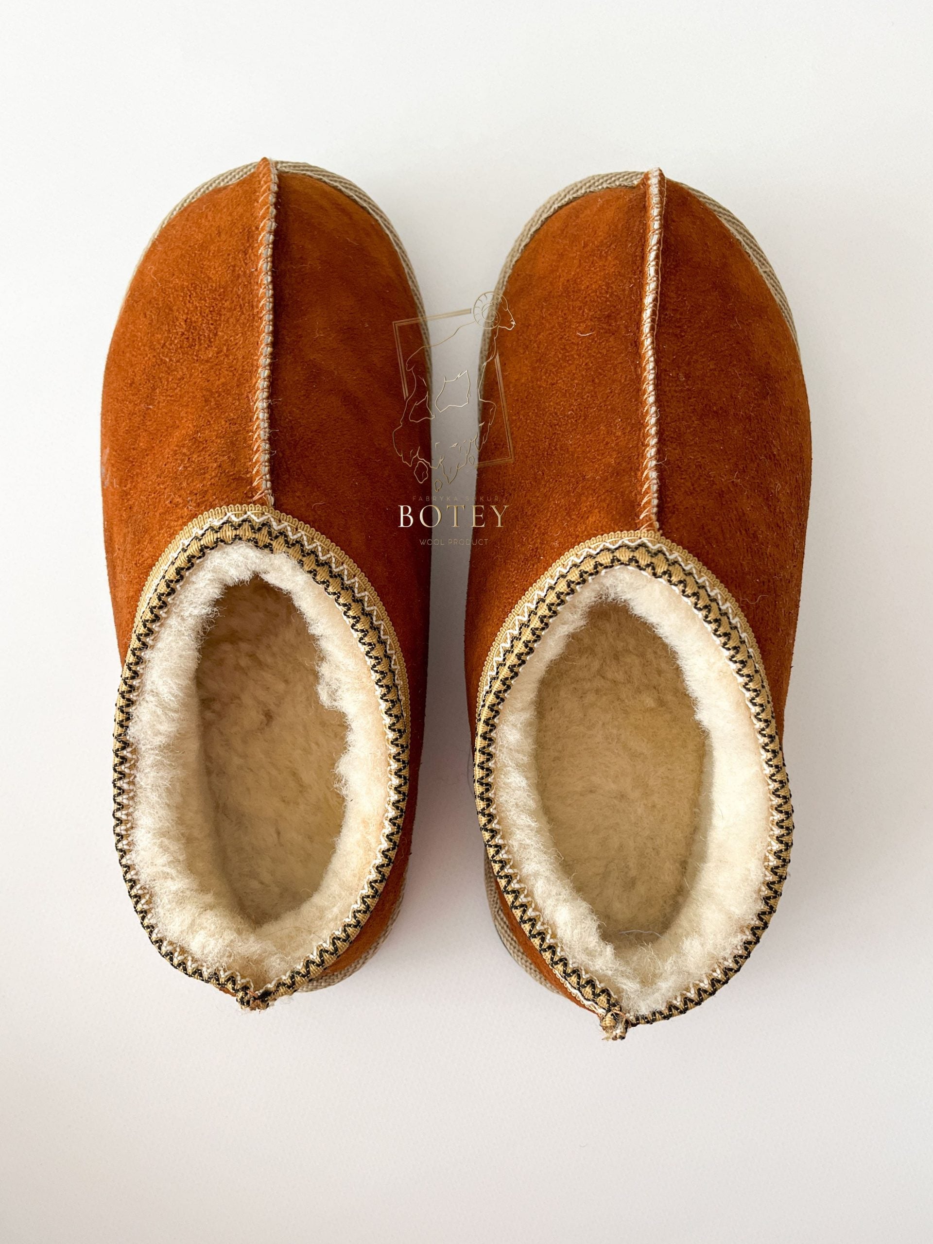 Women’s Suede Sheepskin Slippers Brown – Premium Natural Wool Home Shoes (Sizes Available)