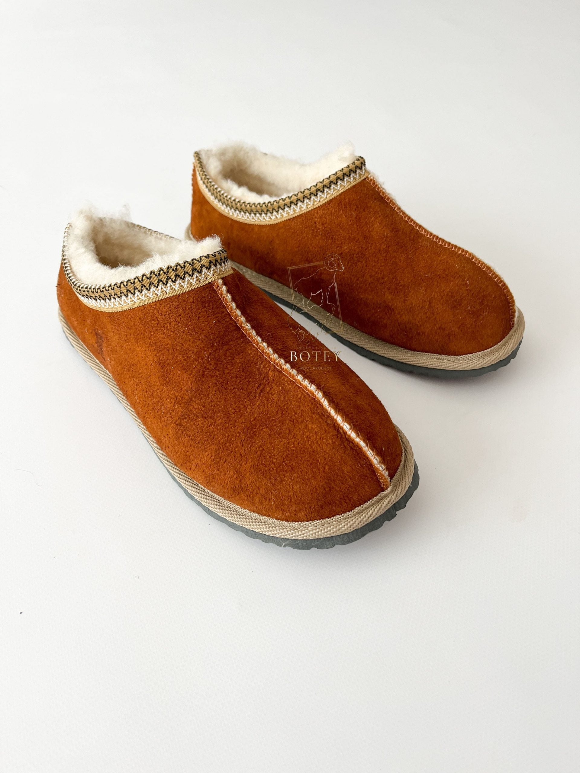 Women’s Suede Sheepskin Slippers Brown – Premium Natural Wool Home Shoes (Sizes Available)