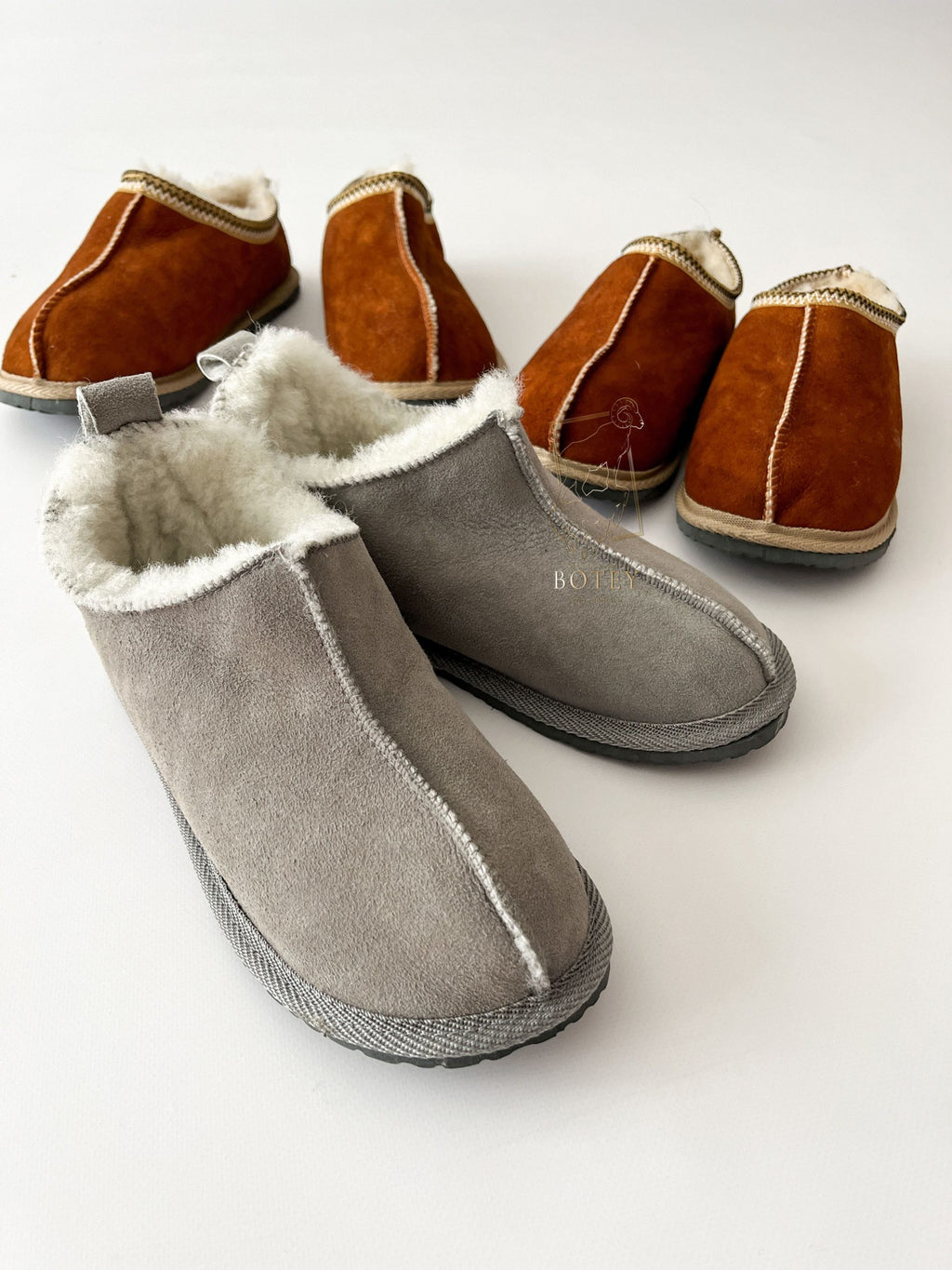 Suede Sheepskin Slippers Grey – Premium Natural Wool Home Shoes (Sizes Available)