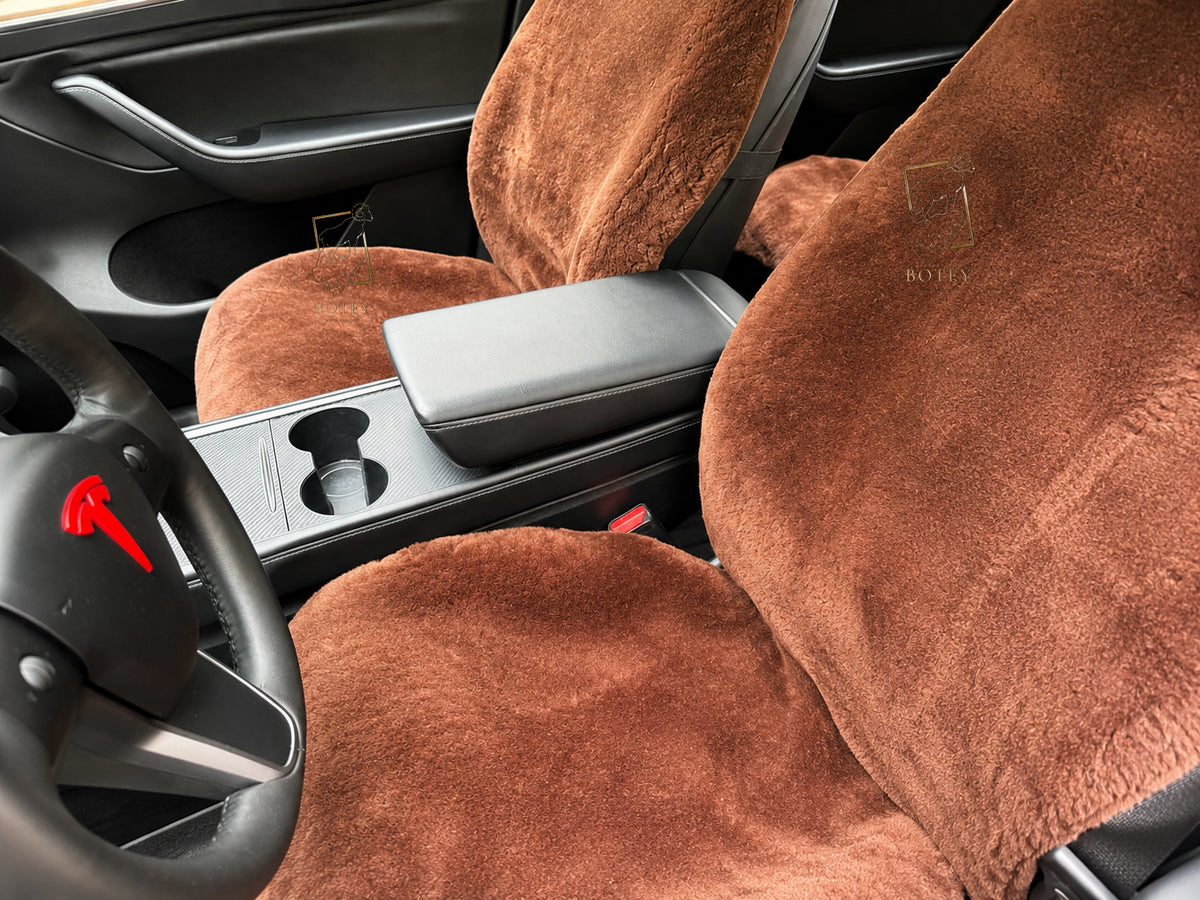Premium Genuine Sheepskin Front Car Seat Covers with Headrest – Grey