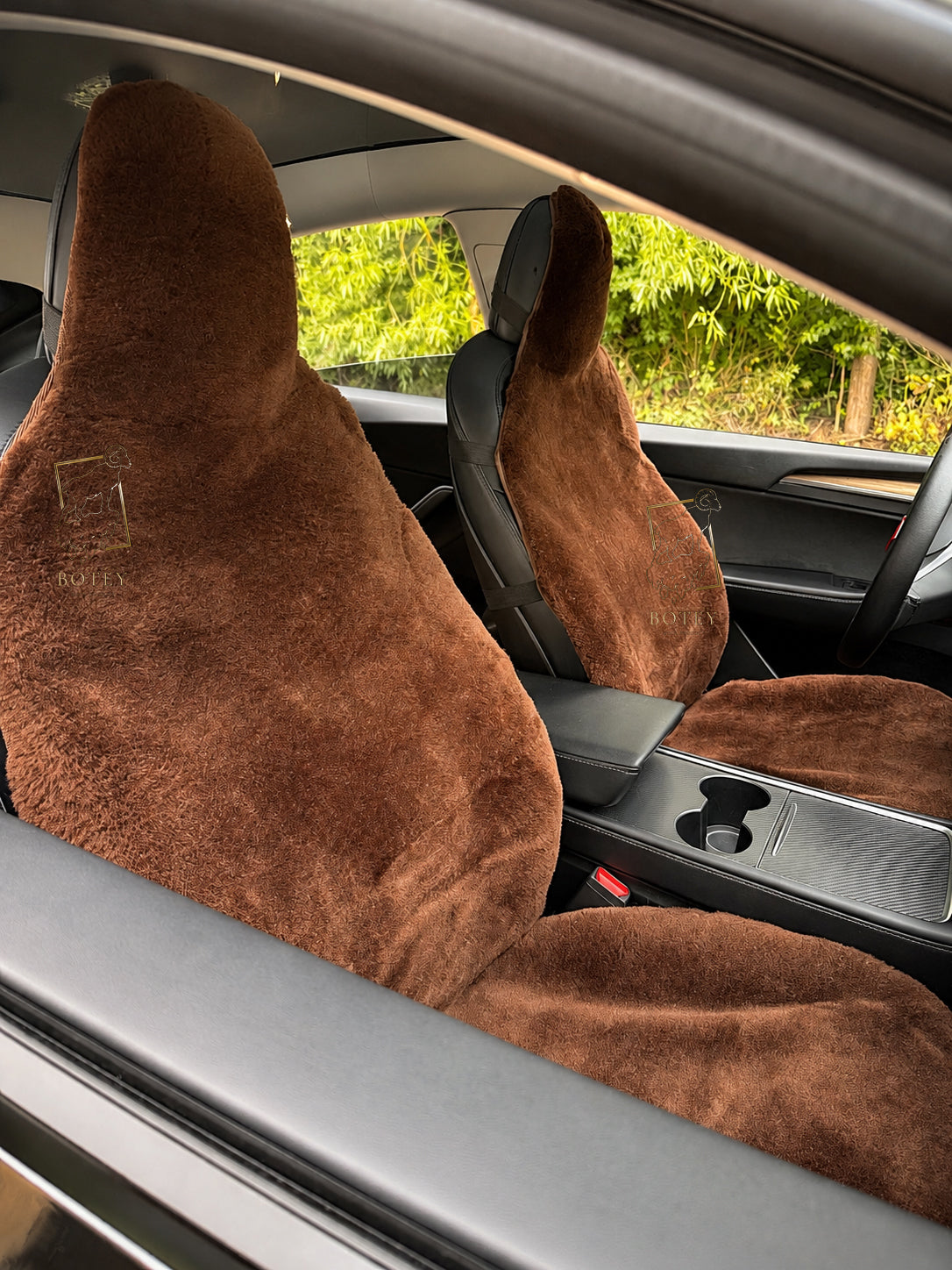 Premium Genuine Sheepskin Front Car Seat Covers with Headrest – Brown