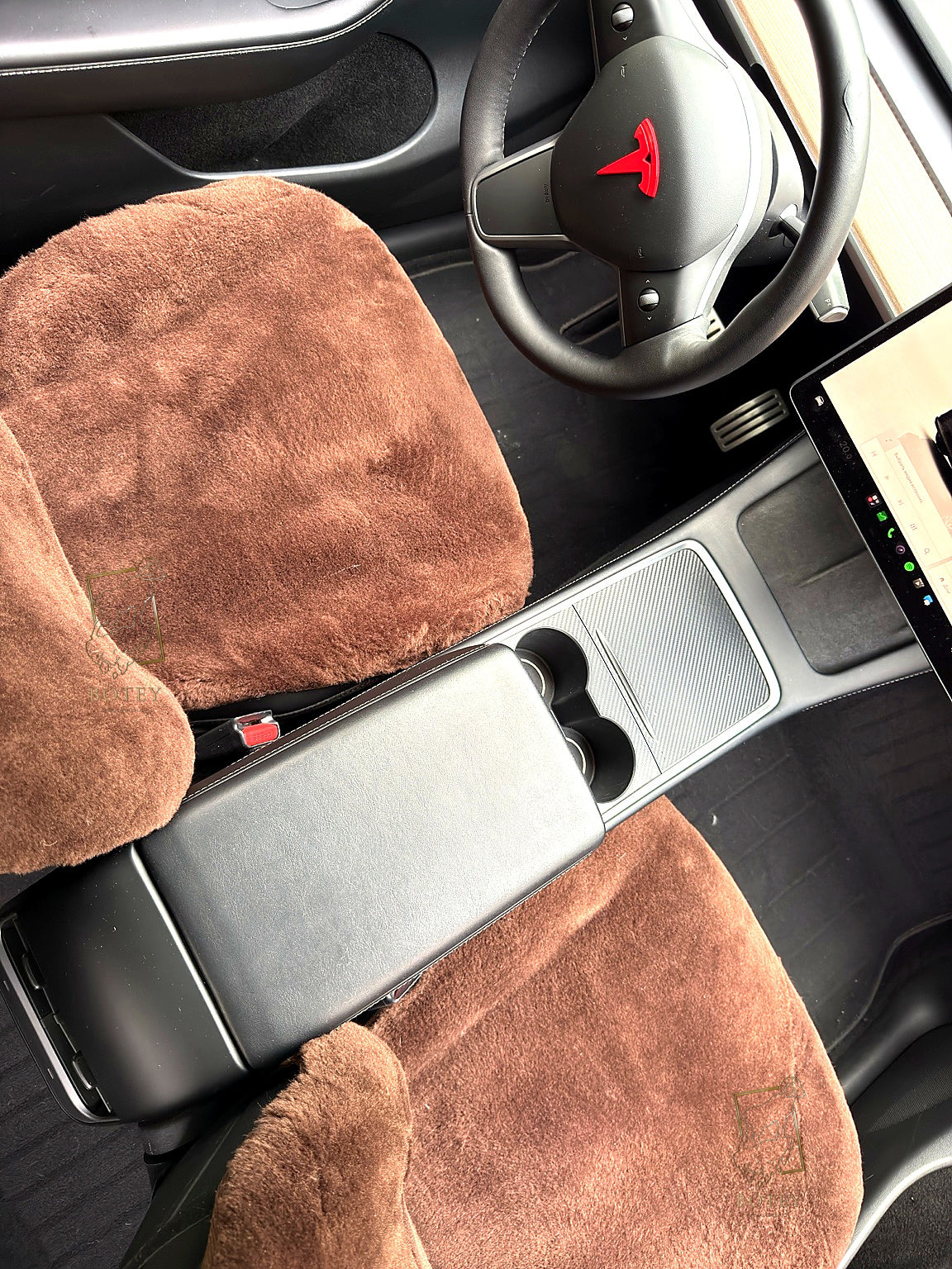 Premium Genuine Sheepskin Front Car Seat Covers with Headrest – Grey
