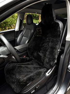 Premium Genuine Sheepskin Front Car Seat Covers with Headrest – Black