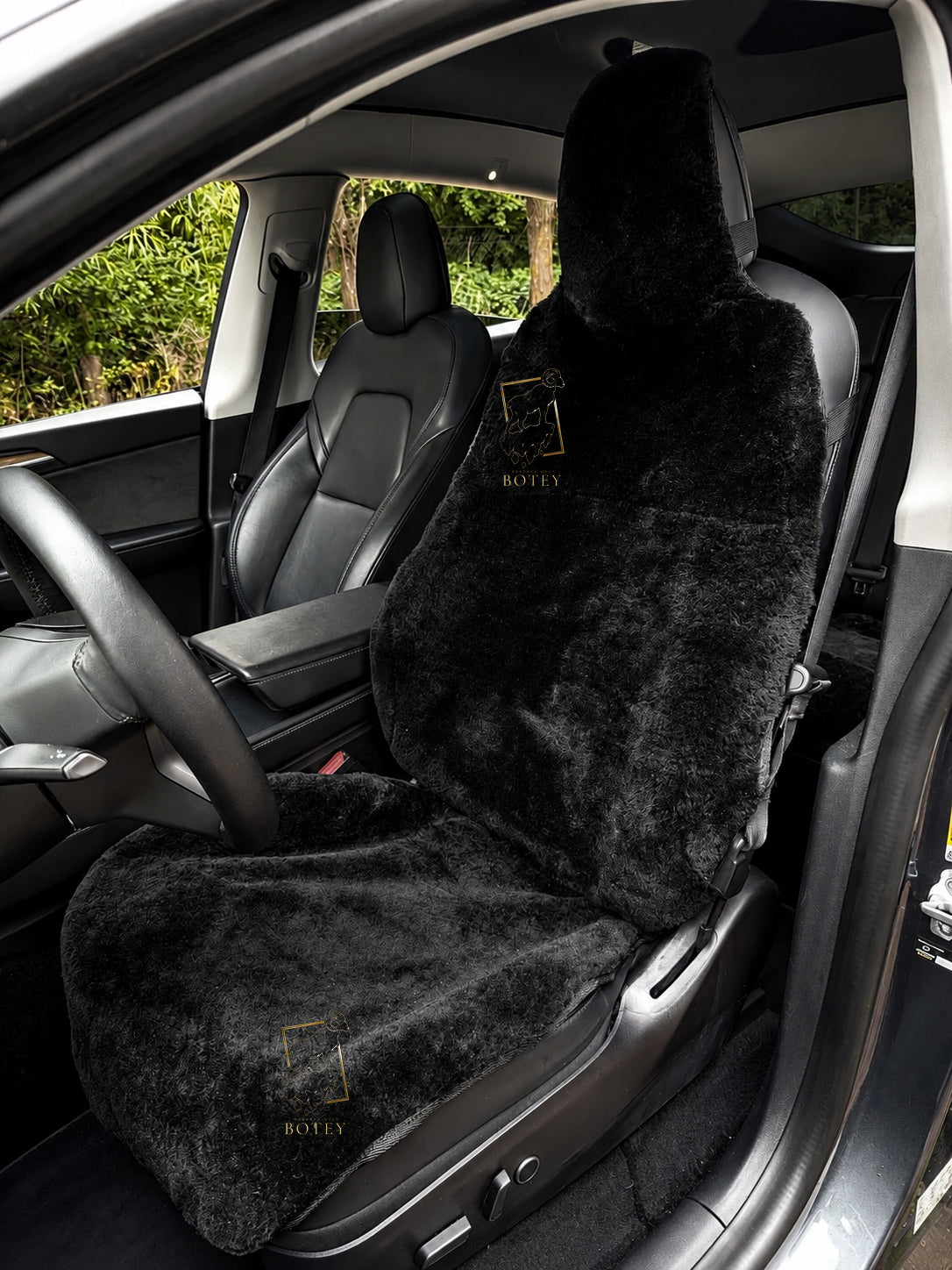 Premium Genuine Sheepskin Front Car Seat Covers with Headrest – Beige