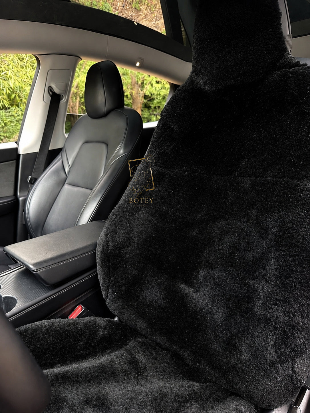 Premium Genuine Sheepskin Front Car Seat Covers with Headrest – Black