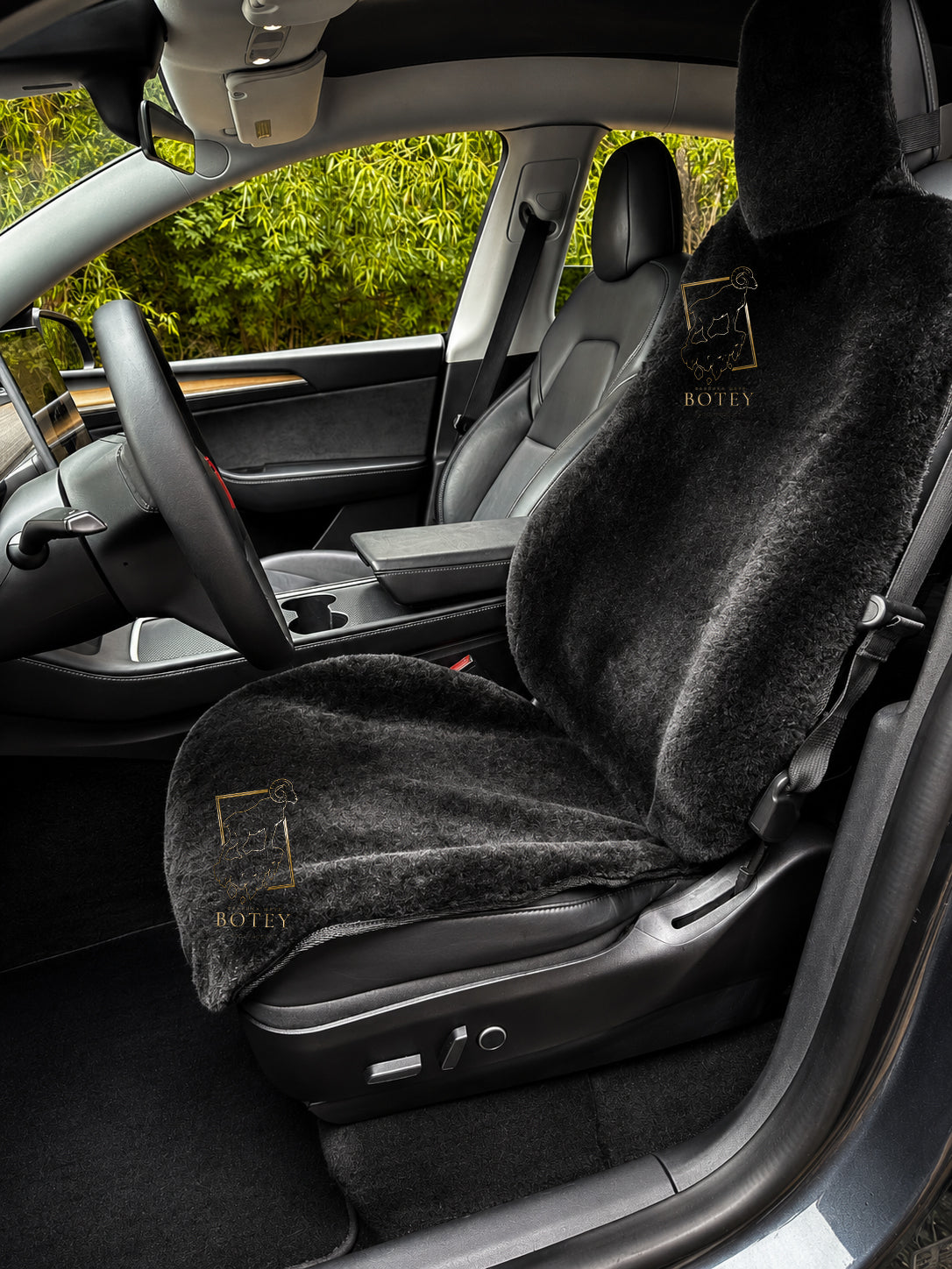 Premium Genuine Sheepskin Front Car Seat Covers with Headrest – Black