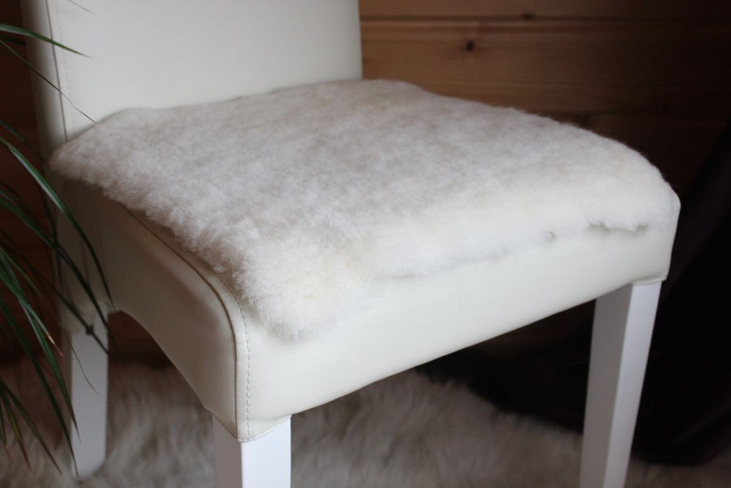 Square Sheared Sheepskin Seat Cover White 40×40 cm – Natural Wool Cushion