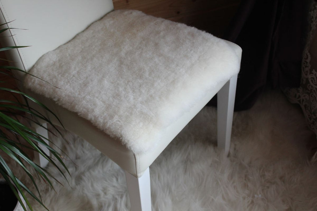 Square Sheared Sheepskin Seat Cover White 40×40 cm – Natural Wool Cushion
